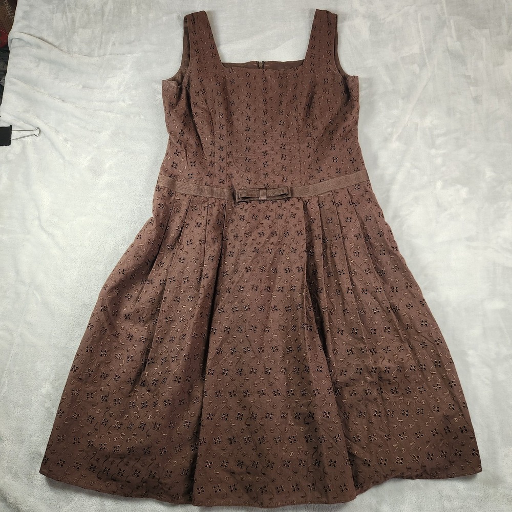Talbots Brown Eyelet Embroidered Midi Dress Size 10 Classic Cottagecoreβ Peasant